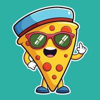Cartoon Pizza Slice Wearing Sunglasses with a Cool Summer Vibe vector