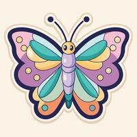 Pastel Hued Cartoon Butterfly Sticker with Delicate Wings vector
