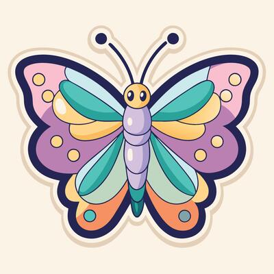 Pastel Hued Cartoon Butterfly Sticker with Delicate Wings