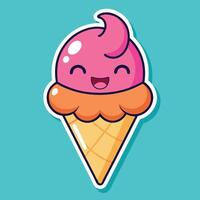 Winking Cartoon Ice Cream Cone Sticker with a Smile vector