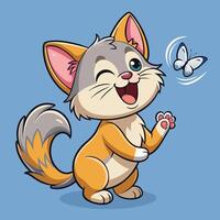 Playful Kitten s Funny Pursuit of a Butterfly vector