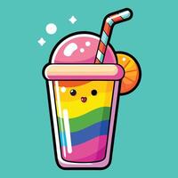 Vibrant Cartoon Smoothie with Rainbow Straw and Whipped Cream vector