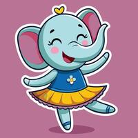 Cartoon Elephant Sticker with a Wide Smile and a Tiny Top Hat vector