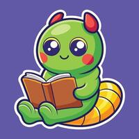 Cartoon Caterpillar Devouring Knowledge from a Tiny Book vector