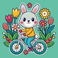 Playful Rabbit Bicyclist in Motion on a Cartoon Sticker vector