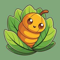 Cute Caterpillar Snuggled Up in a Cozy Leaf Blanket vector