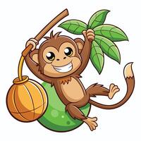 Cartoon Monkey Swinging with Exuberant Delight on a Vine vector