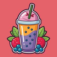 Cartoon Smoothie Sticker with Luscious Berry Topping vector