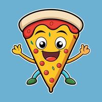 Animated Cartoon Sticker Depicting Delighted Pizza Slice vector