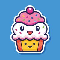 Cartoon Sticker of a Joyful Cupcake with Vibrant Sprinkles vector