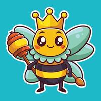 Humorous Cartoon of Crown Adorned Bee with Delighted Expression vector