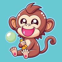 Cartoon Monkey Blowing Rainbow Bubbles in a Playful Moment vector