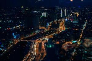 Aerial view of Hanoi skyline cityscape at night in Cau Giay district photo