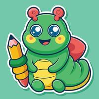 Cartoon Caterpillar Scribbling With a Tiny Pencil A Creative Invention vector
