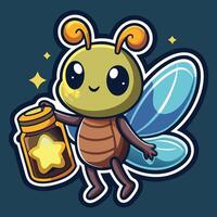 Glowing Firefly Sticker with a Sparkling Jar of Starlight vector