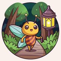Animated Firefly Illuminating a Mysterious Forest Path at Night vector
