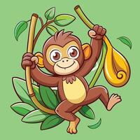 Playful Monkey Swings Merrily on a Cartoon Sticker vector