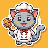 Animated Sticker of an Amiable Cat Chef Wearing an Apron vector