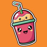 Amusing Cartoon Sticker Depicting a Smoothie Cup with a Silly Straw vector