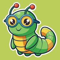 Animated Caterpillar Adorned with Tiny Eyeglasses and a Captivating Expression vector