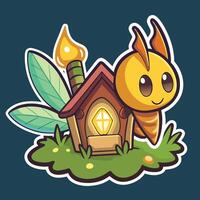 Glowing Firefly Hovers Near a Magical Fairy in a Cartoon Scene vector