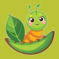 Caterpillar s Serene Journey on a Leafy Vessel vector