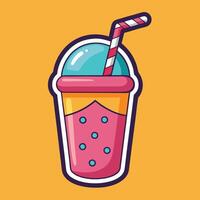 Cartoon Sticker of a Colorful Smoothie with a Straw vector