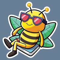 Cartoon Bee with Sunglasses and Relaxing Vibes in Summer vector