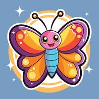 Sparkling Dust Cartoon Butterfly Sticker Design for Digital Art vector