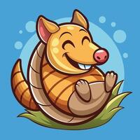 Adorable Cartoon Sticker of a Smiling Armadillo Curled Up in a Snug Ball vector
