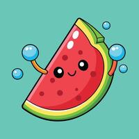 Pop Art Cartoon Sticker of a Blowing Watermelon Slice with Green Rind and Black Seeds vector