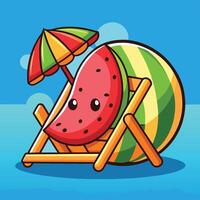 Cartoon Watermelon Slice Sticker with Beachy Summer Vibes vector