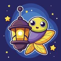 Captivating Cartoon Firefly Illuminating the Nocturnal Sky vector