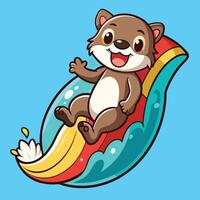 Playful Otter Embarks on a Slippery Ride Down a Water Slide vector