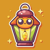 Cartoon Sticker of a Luminescent Firefly Trapped Inside a Glowing Lantern vector