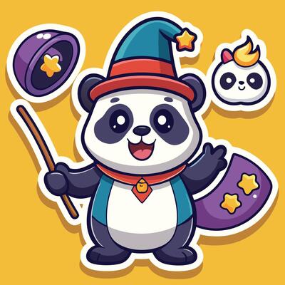 Cheerful Panda Wizard with a Wide Smile and a Magical Hat