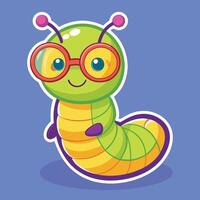 Amusing Cartoon Sticker of a Caterpillar Wearing Tiny Eyeglasses vector