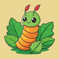 Amusing Cartoon Sticker Featuring Caterpillar Residing on Stack of Objects vector