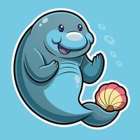 Lazy Manatee Cartoon Sticker Floating Gracefully vector
