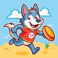 Playful Cartoon Doggy Leaping with Flying Disc Enthusiastically vector
