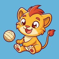 Playful Cartoon Lion Cub Frolicking with Three Objects vector