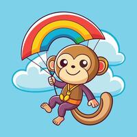 Animated Monkey Holding a Rainbow Sticker with Playful Expression vector