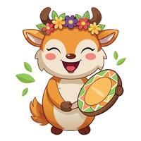Jolly Cartoon Deer Adorned with a Festive Wreath vector