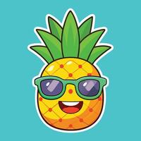 Cheerful Cartoon Pineapple Sticker with a Smiling Expression vector