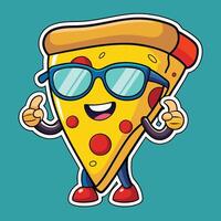 Cool Cartoon Pizza Slice with Shades Rocking the Summer Vibes vector