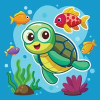 Animated Sticker of a Mischievous Turtle Wearing a Snorkel vector