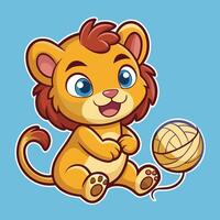 Playful Lion Cub Frolicking in a Cartoonish Sticker Design vector