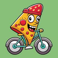 Cartoon Pizza Slice Riding a Bicycle, a Slice of Adventure vector