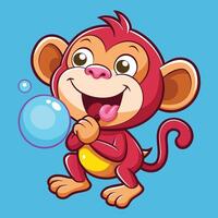 Playful Cartoon Monkey Enchanting with Bubble Blowing vector
