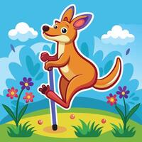 Playful Kangaroo Riding a Colorful Pog Cartoon Sticker vector